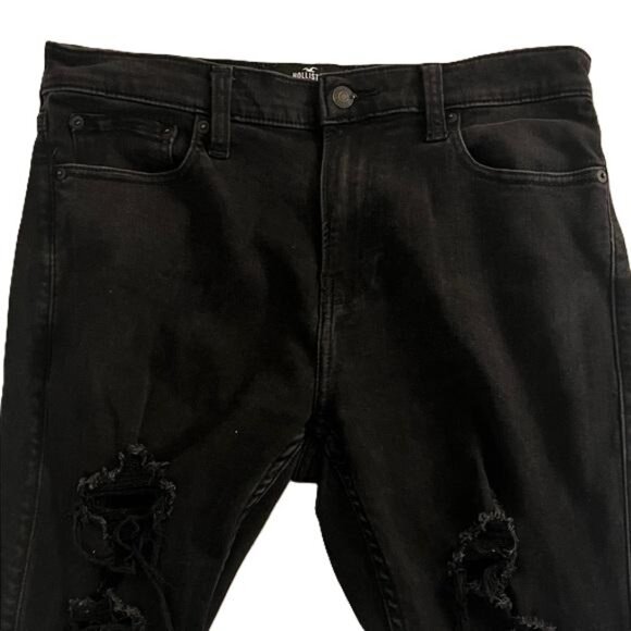 Hollister Men's Athletic Skinny Ripped Stretch Black Skinny Jeans, 33x32 - Picture 3 of 7